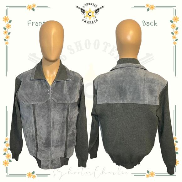 Vintage Womens Brewster Full Zip Leather Jacket Gray with Cable Knit Size XL - Picture 1 of 6